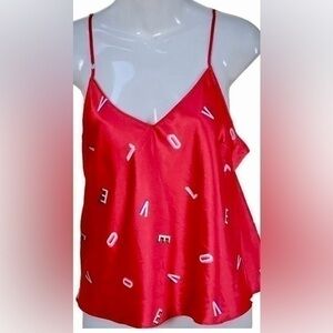 VICTORIA’S SECRETS RED SATIN INTIMATE SLEEP SET WITH WHITE LOVE LETTERS